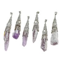 Natuurlijke Quartz Hangers, Messing, met Amethist, gemengde kleuren, 70x13x13mm, Verkocht door PC