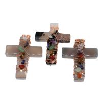 Gemstone Hängen Smycken, Mässing, med Ädelsten, Cross, inget hål, blandade färger, 68x56x10mm, Säljs av PC