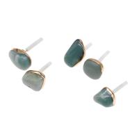 Gemstone Oorbellen, Messing, met Aquamarijn, voor vrouw, blauw, 25x12x10mm, Verkocht door PC