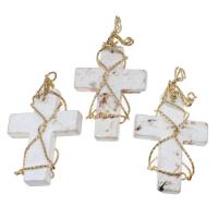 Colgantes de Gemas, metal, con Piedras preciosas, Cruces, Blanco, 65x41x7mm, Vendido por UD