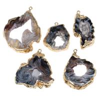 Natuurlijke Agate Druzy hanger, Messing, met Agaat, gemengde kleuren, 31x27x6mm, Verkocht door PC