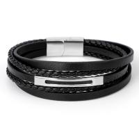 PU Cord Armbånd, med Stainless Steel, forgyldt, mode smykker & vævet mønster, flere farver til valg, Længde 18.5 cm, Solgt af PC