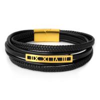 PU Leather Cord Bracelets with Stainless Steel plated fashion jewelry & woven pattern Length 18 cm Sold By PC