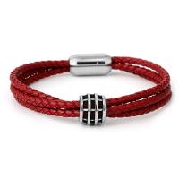 PU Cord Armbånd, med Stainless Steel, mode smykker & vævet mønster & sværte, flere farver til valg, Længde 18 cm, Solgt af PC