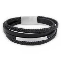 PU Leather Cord Bracelets with Stainless Steel plated fashion jewelry & woven pattern Length 21 cm Sold By PC