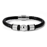 PU Leather Cord Bracelets with Stainless Steel plated fashion jewelry & woven pattern Length 18 cm Sold By PC