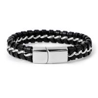 PU Leather Cord Bracelets with Stainless Steel plated fashion jewelry & woven pattern Length 18 cm Sold By PC