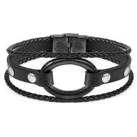 PU Leather Cord Bracelets with Stainless Steel plated fashion jewelry & woven pattern Length 19 cm Sold By PC