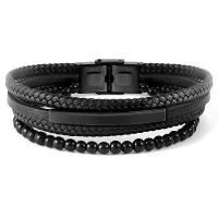 PU Leather Cord Bracelets with Stainless Steel plated fashion jewelry & woven pattern Length 18.5 cm Sold By PC