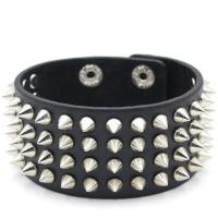 Pulseira de cordão de couro, Couro Sintético, with aço inoxidável, estilo punk & unissex, preto, 40mm, comprimento Aprox 8.66 inchaltura, vendido por PC