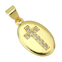 Messing hanger met micro-paved kubieke zirconia's, gold plated, mode sieraden & met cross patroon & DIY & micro pave zirconia, gouden, 10x17x4mm, Gat:Ca 4mm, 10pC's/Lot, Verkocht door Lot