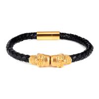 PU Leather Cord Bracelets with Stainless Steel plated fashion jewelry Length 19 cm Sold By PC