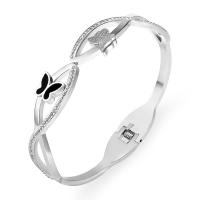 Rustfrit stål Bangle, Stainless Steel, Butterfly, forgyldt, mode smykker & emalje & med rhinestone, flere farver til valg, 60x50mm, Solgt af PC