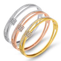 Rozsdamentes acél bangle, Stainless Steel, galvanizált, divat ékszerek & strasszos, több színt a választás, 60x50mm, Által értékesített PC