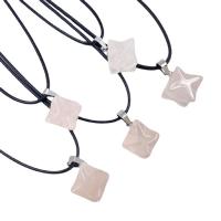 Gemstone smycken halsband, Rose Quartz, med läder sladd, Hexagram, Unisex, rosa, 13x22mm, Längd Ca 14.96 inch, Säljs av PC