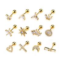 Mesing piercing naušnica, pozlaćen, s Rhinestone, više boja za izbor, nikal, olovo i kadmij besplatno, 6mm, Prodano By PC