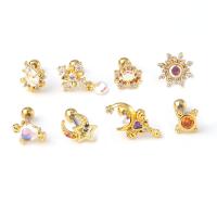 Bijoux de piercing d'oreille en acier inoxydable, Placage, styles différents pour le choix & pavé de micro zircon, plus de couleurs à choisir, 0.80x6mm, Vendu par PC