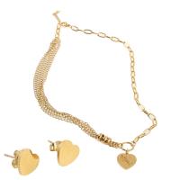 Roestvrij staal sieraden sets, Stud Oorbel & halsketting, met 1.97inch extender keten, Hart, gold plated, voor vrouw, 13*9*10mm,17*17*11mm, Lengte Ca 17.72 inch, Verkocht door Stel