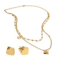 Set di gioielli in acciaio inox, Orecchino a bottone & Collana, Cuore, placcato color oro, Doppio strato & per la donna, 12*8*9mm,17*16*6mm, Lunghezza Appross. 17.72 pollice, Venduto da set