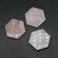 Rose Quartz Pendel, Polygon, ingen hul, lyserød, 49x43x7mm, Solgt af PC