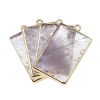 laiton Pendentif, avec quartz clair, rectangle, blanc, 34x20x10mm, Vendu par PC