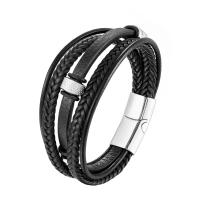 Rundsleder armbanden, Koeienhuid, met Titanium Staal, plated, multilayer & verschillende lengte voor keuze & uniseks, meer kleuren voor de keuze, Verkocht door PC