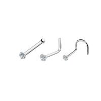 Bijoux de Piercing nez en acier inoxydable, Placage de couleur argentée, styles différents pour le choix & pavé de micro zircon, argent, 1.5-3mm, Vendu par PC