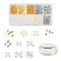 Plastična Pearl DIY narukvica set, Stud naušnica & Željezni prsten & perle, s Mesing & Željezo & Cink Alloy, pozlaćen, možete DIY, miješana boja, 130x68x21mm, Približno 971računala/Set, Prodano By Set