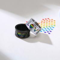 Roestvrij staal Finger Ring, epoxy sticker, regenboog ontwerp & verschillende grootte voor keus & voor de mens, meer kleuren voor de keuze, 11x2mm, Verkocht door PC