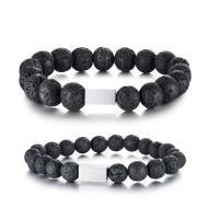 Gemstone Armbånd, Stainless Steel, med Lava, håndlavet, Unisex & forskellig størrelse for valg, Solgt af PC