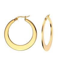 Mens acier inoxydable Hoop boucles d'oreilles, Placage de couleur d'or, poli & pour femme, 35mm, Vendu par paire