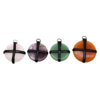 Gemstone Pendants Jewelry Brass with PU Leather & Gemstone Round Sold By PC