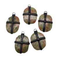 المعلقات UNAKITE, النحاس, مع بو & UNAKITE, الألوان المختلطة, 48x32x11mm, تباع بواسطة PC