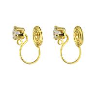 Brass Clip On Örhängen hitta, Mässing, med Cubic Zirconia, guldfärg pläterade, fasetterad, 8x14.50mm, Säljs av PC