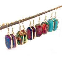 Impression Jasper Drop Earring, med Messing, guldfarve belagt, mode smykker, flere farver til valg, 16x30mm, Solgt af par