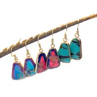 Impression Jasper Drop Earring, med Messing, guldfarve belagt, mode smykker, flere farver til valg, 16x30mm, Solgt af par