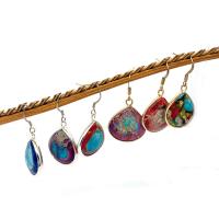 Impression Jasper Drop Earring, med Messing, Teardrop, forgyldt, mode smykker, flere farver til valg, 21x24mm, Solgt af par