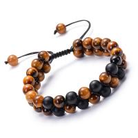 Gemstone Woven Ball armband, Tiger Eye, med Abrazine Stone, handgjord, Dubbla lager & Unisex, 8mm, Längd Ca 7.5-11.8 inch, Säljs av PC