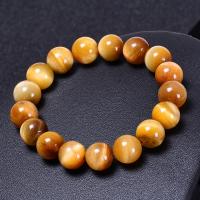 Natural Tiger Eye pulseiras, olho de tigre, Roda, feito à mão, unissex & tamanho diferente para a escolha, dourado, vendido para Aprox 6.6-8.2 inchaltura Strand