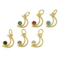 Befestigter Zirkonia Messing Anhänger, Mond, goldfarben plattiert, Modeschmuck & DIY & Micro pave Zirkonia & für Frau, keine, 8x12x2mm, Bohrung:ca. 3mm, 10PCs/Menge, verkauft von Menge