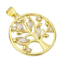 Cubic Zirconia Micro Pave Brass Pendant Tree gold color plated fashion jewelry & DIY & micro pave cubic zirconia & for woman golden Approx 4mm Sold By Lot