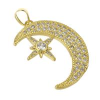 Kubik Zirkonium mikro bana Mässing hängande, Månen och Star, guldfärg pläterade, mode smycken & DIY & micro bana cubic zirconia & för kvinna, gyllene, 19x26x4mm, Hål:Ca 4mm, 10PC/Lot, Säljs av Lot