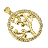 Messing hanger met micro-paved kubieke zirconia's, Tree of Life, gold plated, mode sieraden & DIY & micro pave zirconia & voor vrouw, gouden, 26x29x4mm, Gat:Ca 4mm, 10pC's/Lot, Verkocht door Lot