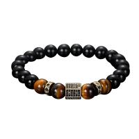 Gemstone Armbånd, Black Stone, med Tiger Eye & Zinc Alloy, forgyldt, for mennesket & med rhinestone, flere farver til valg, Længde Ca. 10.24 inch, Solgt af PC