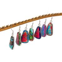 Indruk Jasper Drop Earring, met Messing, silver plated, mode sieraden, meer kleuren voor de keuze, 16x30mm, Verkocht door pair