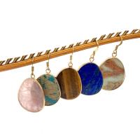 Gemstone Oorbellen, Natuursteen, met Messing, Traan, gold plated, mode sieraden, meer kleuren voor de keuze, 26x35mm, Verkocht door pair