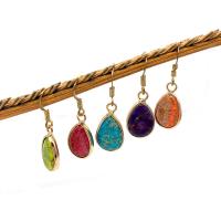 Indruk Jasper Drop Earring, met Messing, Traan, gold plated, mode sieraden, meer kleuren voor de keuze, 11x19mm, Verkocht door pair