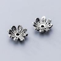 925 Sterling Sølv Bead Cap, Flower, sølv, 10mm, Hole:Ca. 1.6mm, Solgt af PC