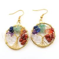 Gemstone Oorbellen, Natuurlijk grind, met Messing, handgemaakt, voor vrouw, gemengde kleuren, 30x30mm, Verkocht door pair