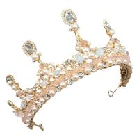 Tiara's, Zinc Alloy, met Plastic Pearl, Kroon, plated, mode sieraden & voor vrouw & met glas strass, gouden, 130x70mm, Verkocht door PC